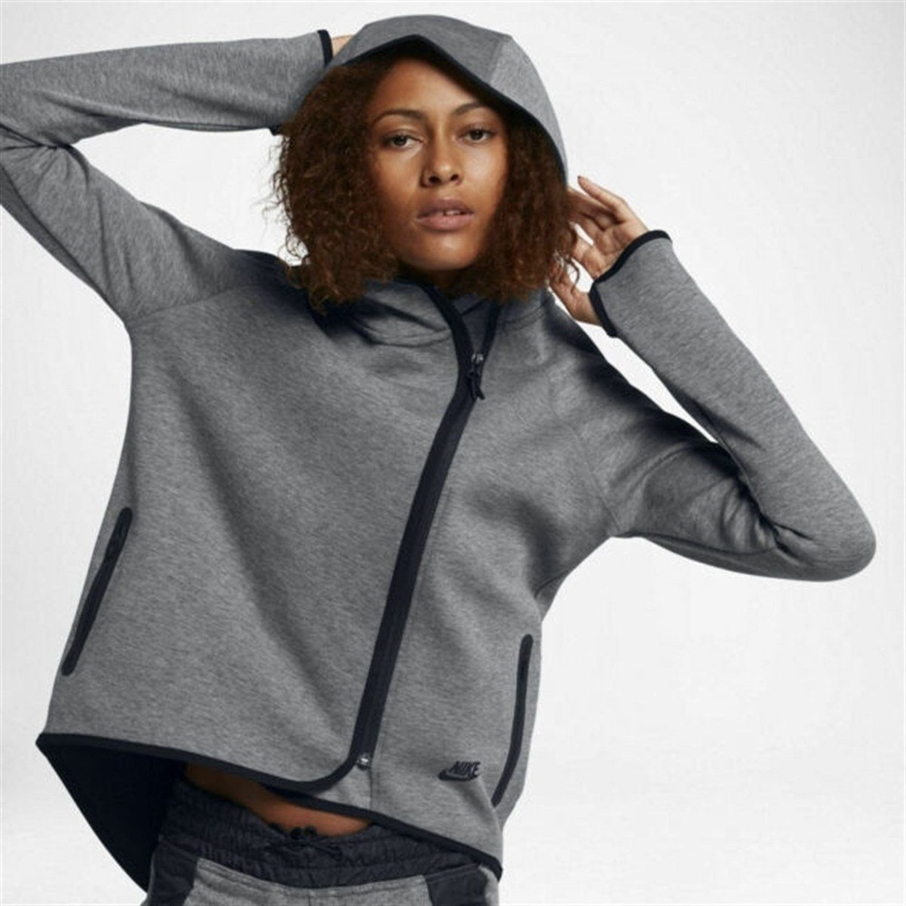 Nike‎ Tech Fleece Cape Hoodie Womens XL Gray Black Full Zip 908822-091 Thumbhole